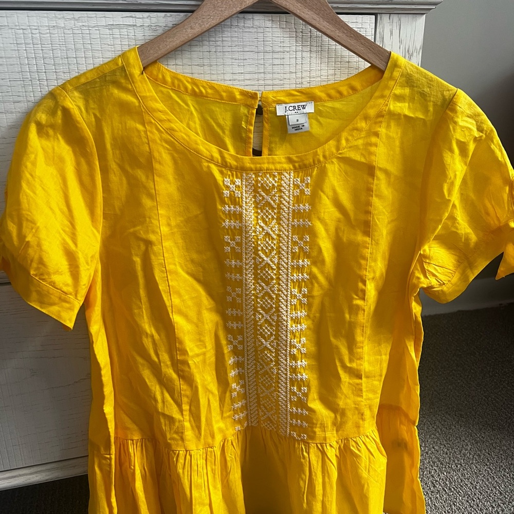 J.Crew Sunlit Yellow Dress with White Embroidery